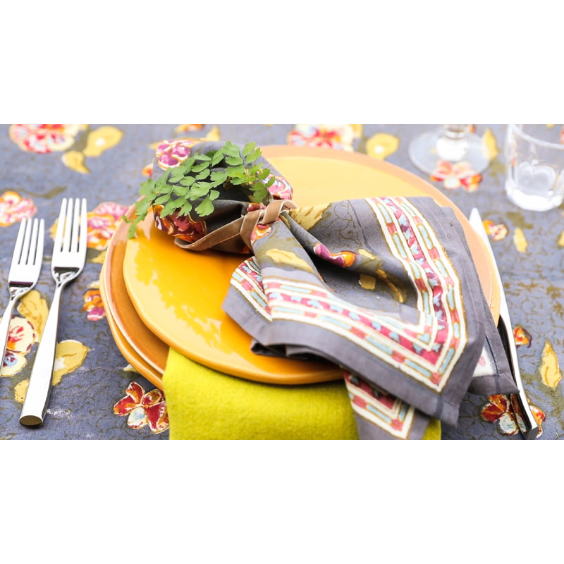 Pansy 100% Cotton Square Napkins, Grey