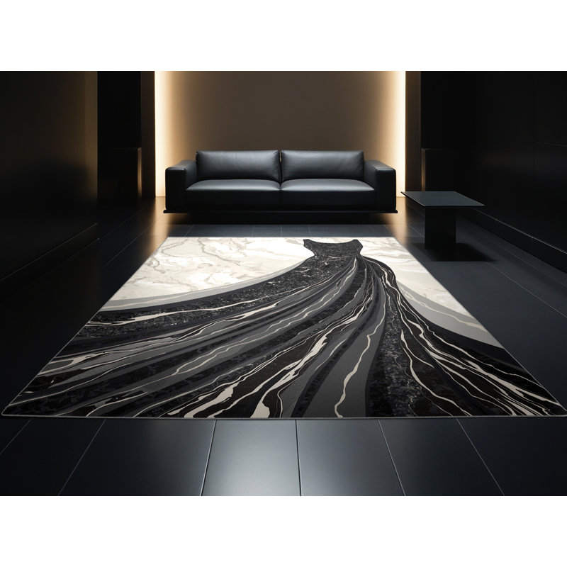 Soft Plush Dormont Glam Marble Area Rug in Gray – Gray Binding, 4x6