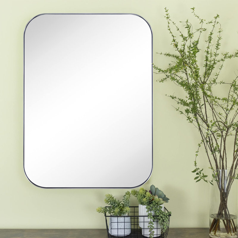 Josilyn Mid-Century Modern Chic Metal Rounded Wall Mirrors, Chrome, 36" x 24"