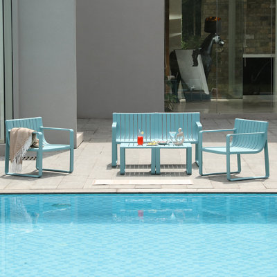 Werph 4-Person Outdoor Seating Group, Modular Patio Conversation Furniture Sets with Coffee Table or Ottoman by werph