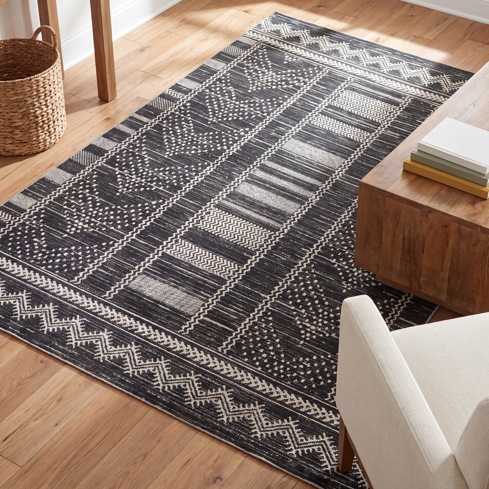Phoebe Black/Light Gray Rug, Rectangle 5'3" x 8'