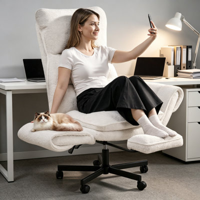 Big and Tall Teddy Office Chair, Flip Armrests for Pets & Cross Legged Sitting, Executive Ergonomic Computer Gaming Chair with Foot Rest