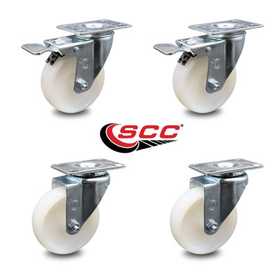 4 Inch Nylon Wheel Swivel Top Plate Caster Set 2 Total Lock Brakes SCC