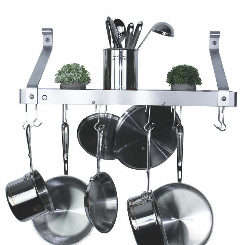 Gourmet USA Handcrafted Wall Mounted Pot Rack, 14" H x 36" W x 9" D, Stainless Steel
