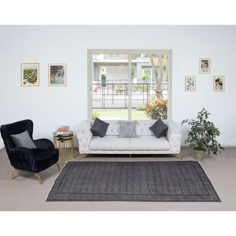 Tapis turc contemporain fait à la main 5,7 x 8,4 pi avec motif floral, tapis turc contemporain