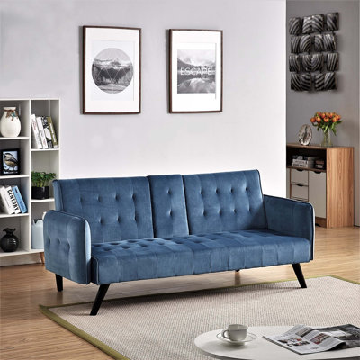 72 Inch Velvet Convertible Sofa Bed With Cup Holders, Tufted Folding Futon Sleeper Couch For Small Spaces