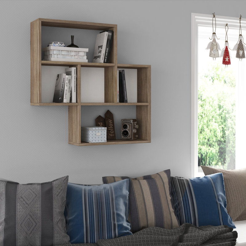 Charlesworth 3 Piece Square Floating Shelf, White/Oak