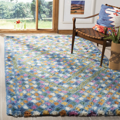 Cantu Hand Tufted Nz Wool/Cotton Geometric Rug in Blue/Ivory