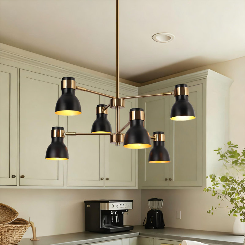 Mantasha 6-Light Modern Sputnik Black/White/Brass Chandelier, Black