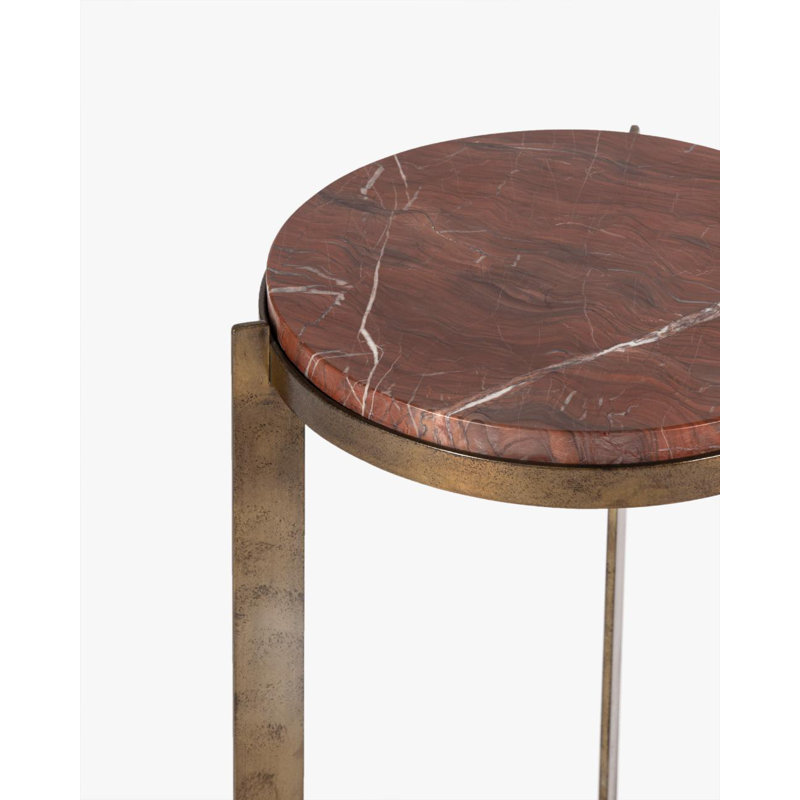 Bowden Red Flamingo Marble Side Table | Antique Brass Geometric Base, Black, Red Flamingo