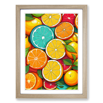 Citrus Fruits Line - Single Picture Frame Print on Wood
