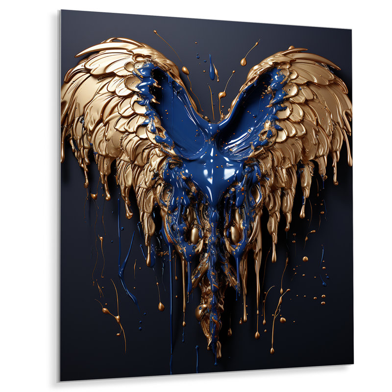 Art mural en métal bleu royal et or royal III - Fantasy, H 32 po x l 16 po x P 1 po