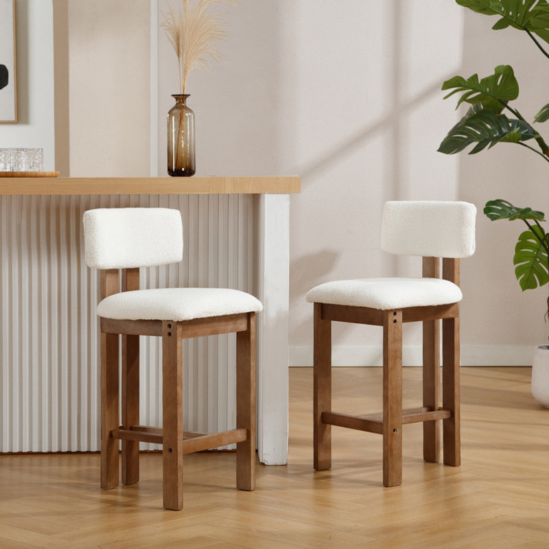 Tabouret de bar moderne rembourré en bois massif avec dossier confortable, tabouret de comptoir avec revêtement en tôle et ensemble de fixation de 2