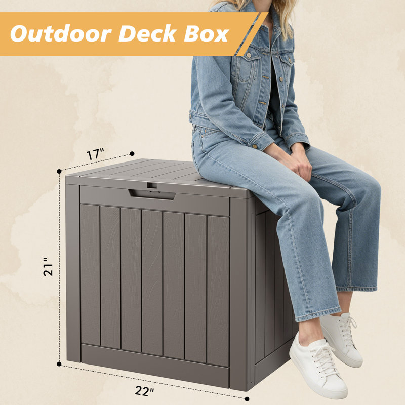 2 Packs 35 Gallon Deck Box, Outdoor Resin Storage Cabinet, GRAY