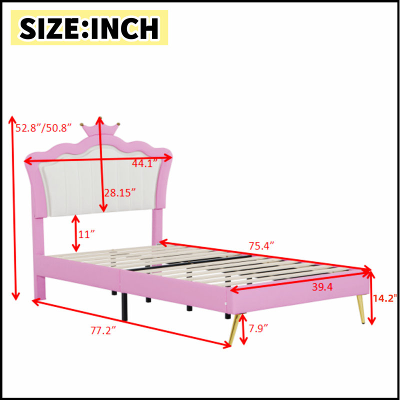 Structure de lit rembourrée avec lumières DEL, lit Princess moderne pour un sommeil élégant et confortable