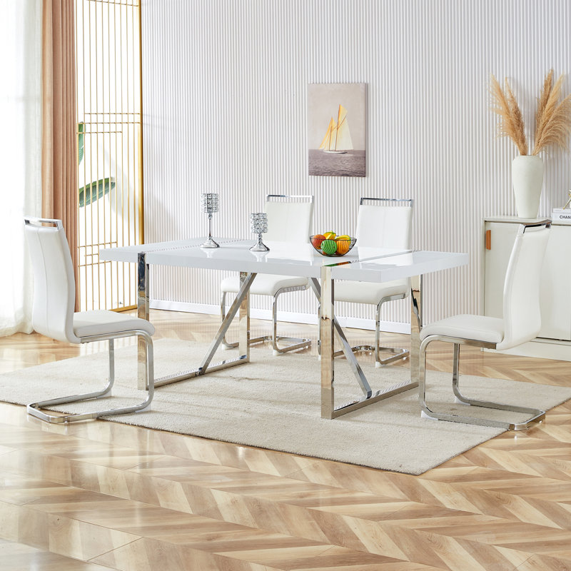 Ensemble de table de salle à manger 5 pièces Modern, Blanc, 5