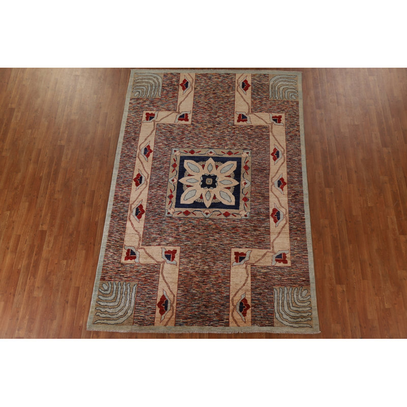 Tapis oriental brun / gris en laine noué à la main 6 pi 8 po x 9 pi 10 po Oriental
