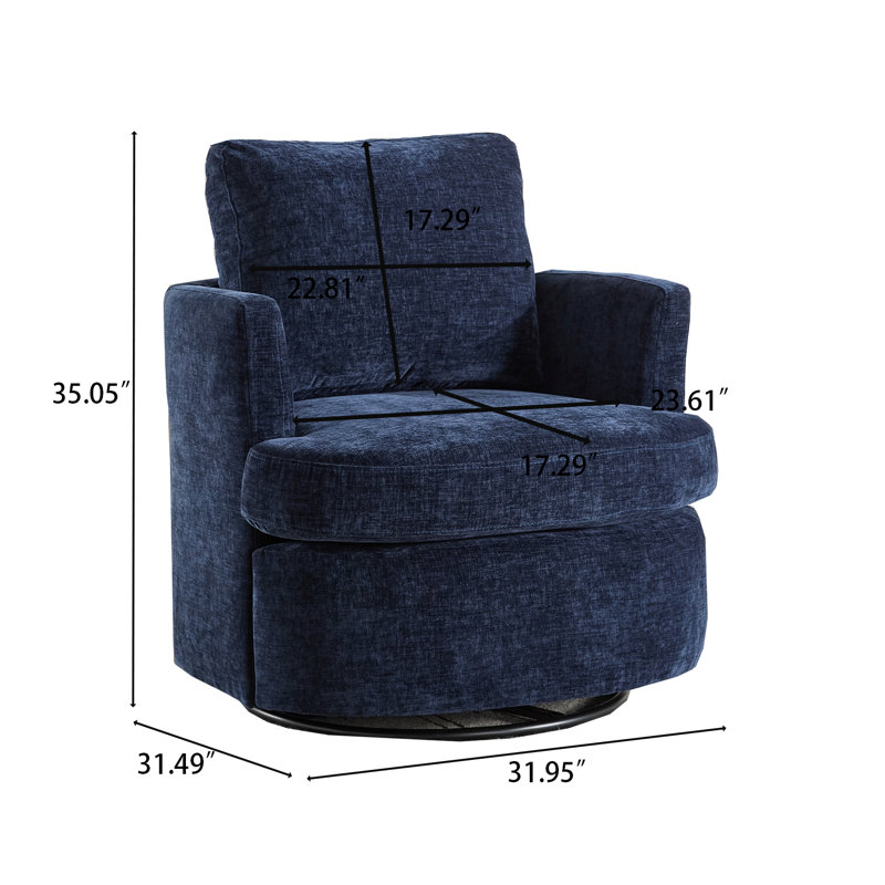 Fauteuil pivotant rembourré moderne avec coussin moelleux et base arrondie pour le salon ou la chambre à coucher, Bleu