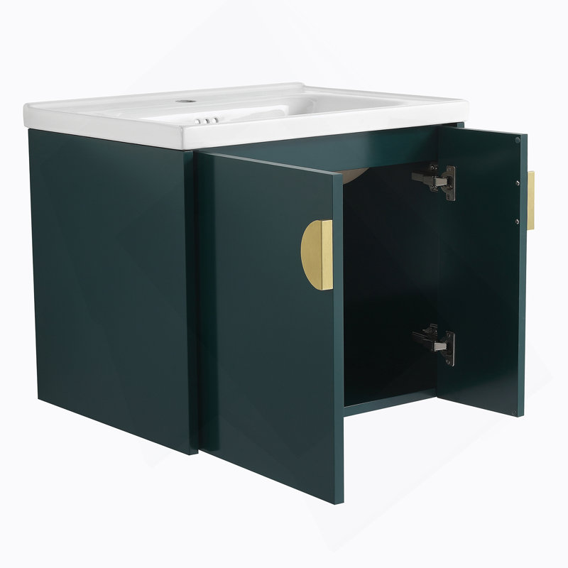 Meuble-lavabo avec lavabo, pour petite salle de bain, meuble-lavabo avec porte à fermeture en douceur, Vert, 24"