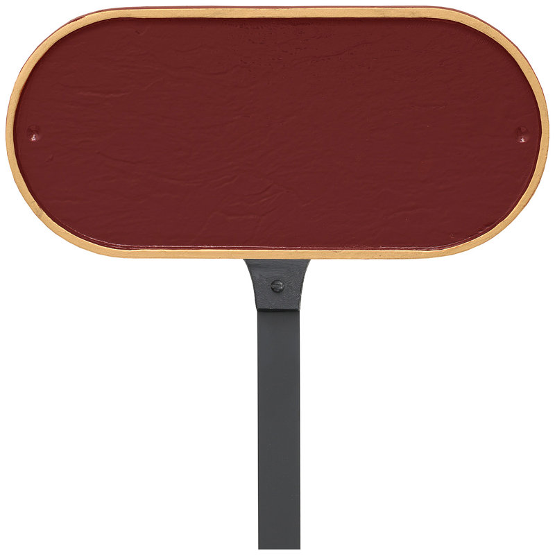 Plaque d'adresse oblongue avec piquet de pelouse, Rouge brique / Or