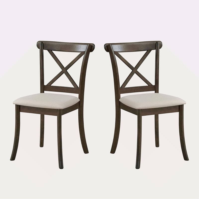 Ensemble de 2 chaises de salle à manger en bois avec dossier en X, chaise de salle à manger en bois d'hévéa, Blanc, Brun