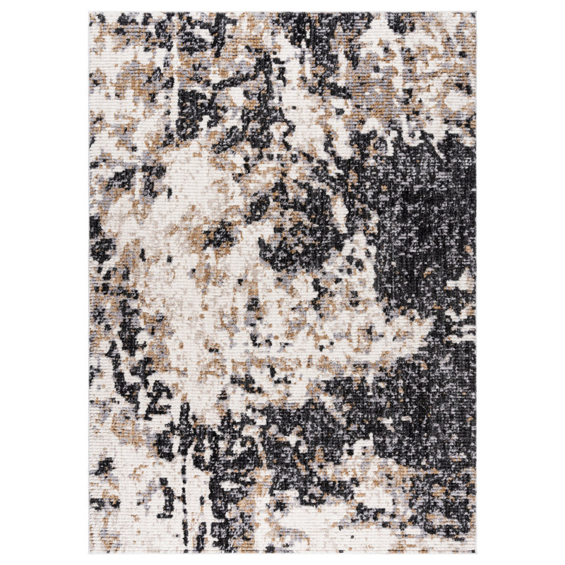 Oraya Stubai Modern Abstract Machine Black/Ivory/Gray Polyester Indoor Area Rug, Rectangle  5'3" x 7'