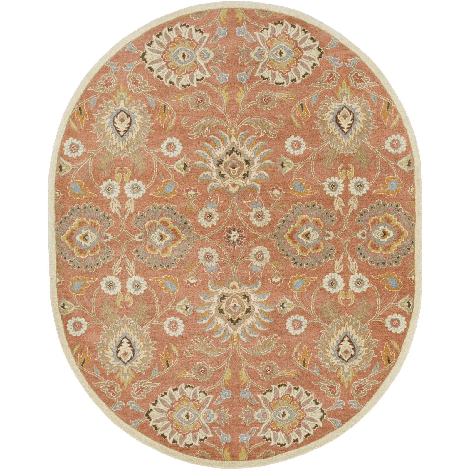 Arden Orange Hand-Tufted Wool Floral Rug, Oval 8' x 10'
