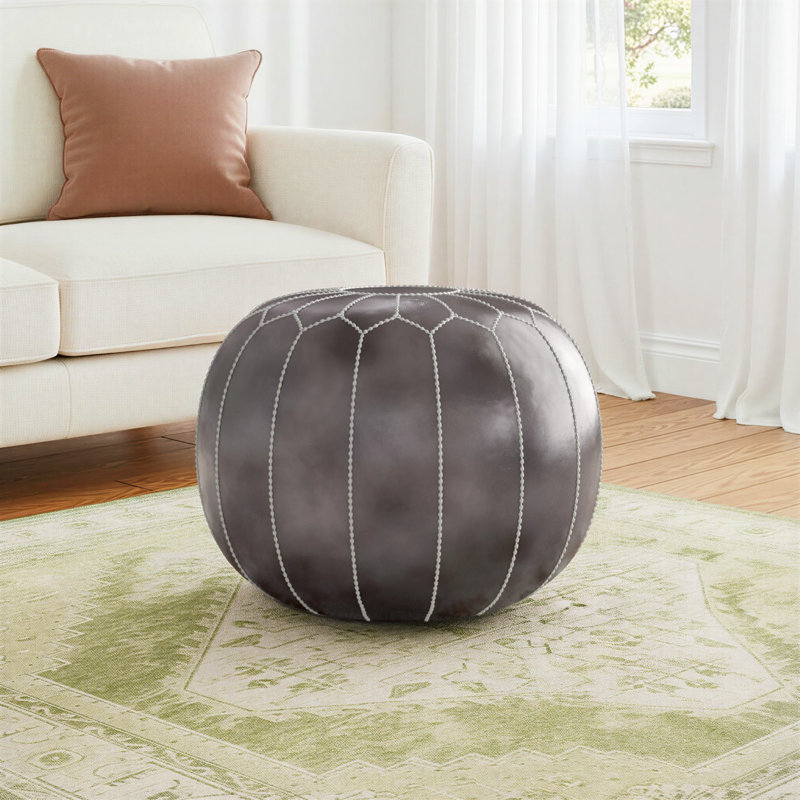 Pouf Innis Cole, Cuir gris assorti