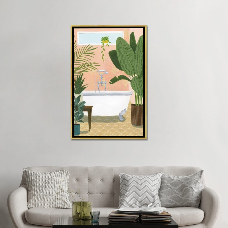 « Baignoire oasis I » par Grace Popp-impression d’art graphique, H 48 po x l 32 po x P 1,5 po, Toile encadrée d'or