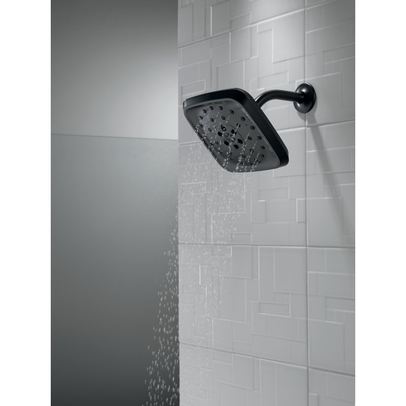 4-Setting Multi Function Fixed Shower Head with H2Okinetic Technology, Matte Black