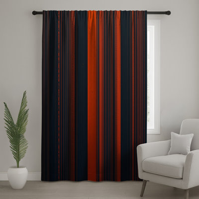 Black Orange Stripes Window Curtains, Striped Sheer & Blockout Curtains - 1 Panel