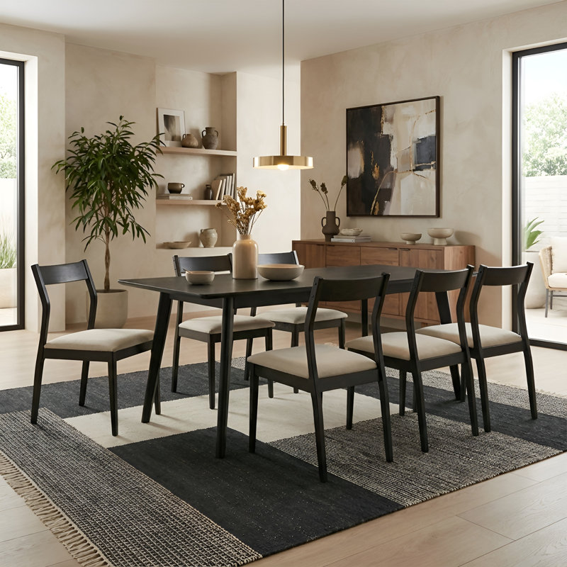 Upholstered Seat Dining Chair With Solid Wood Legs, Hollowed Back Side Chair For Dining Room/Kitchen, Black