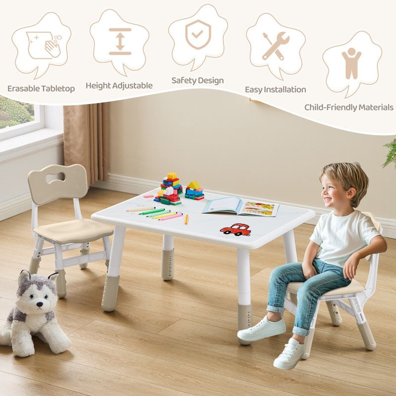 Toddler Table and 2 Chairs Set, Beige
