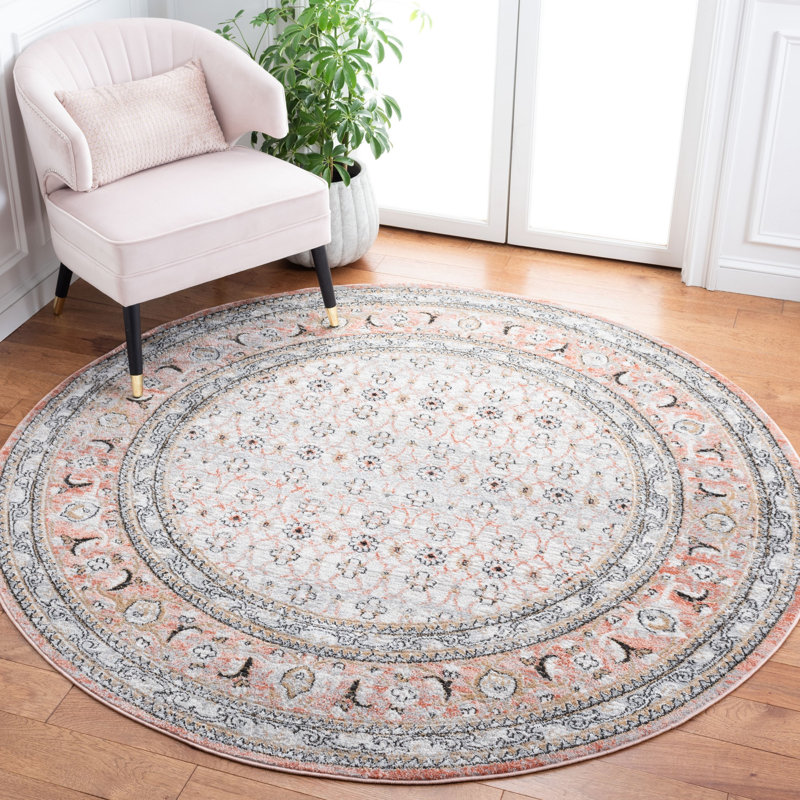 Tapis gris / rose Raymund, Rond 6 pi 7 po