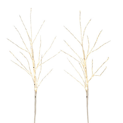 36in. Pre-Lit Artificial White Birch Branches with 150 Warm White LED Lights - Set of 2