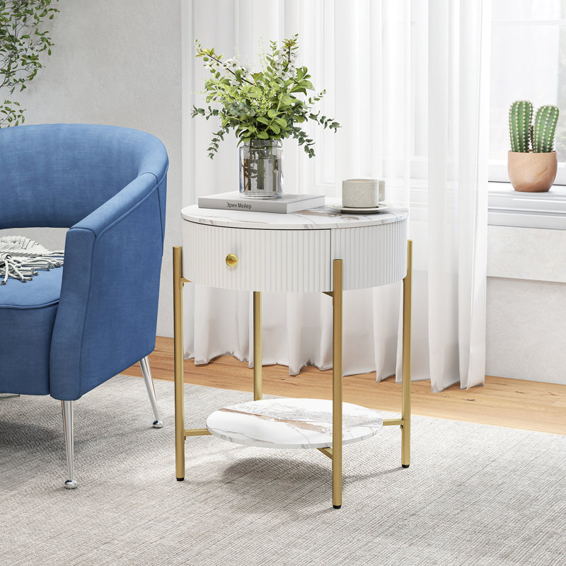 Woodville Side Table with Storage, Gold, Calacatta Gold