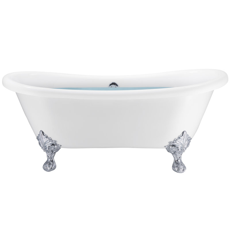 Baignoire de trempage sur pattes 59 "x 31" en acrylique, Blanc lustré, Argent