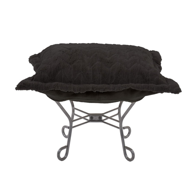 Scroll Puff Ottoman Angora Ebony, Black