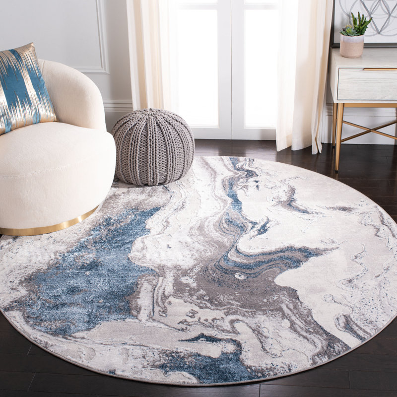 Castrovinci Abstract Gray Area Rug, Round 6'7"