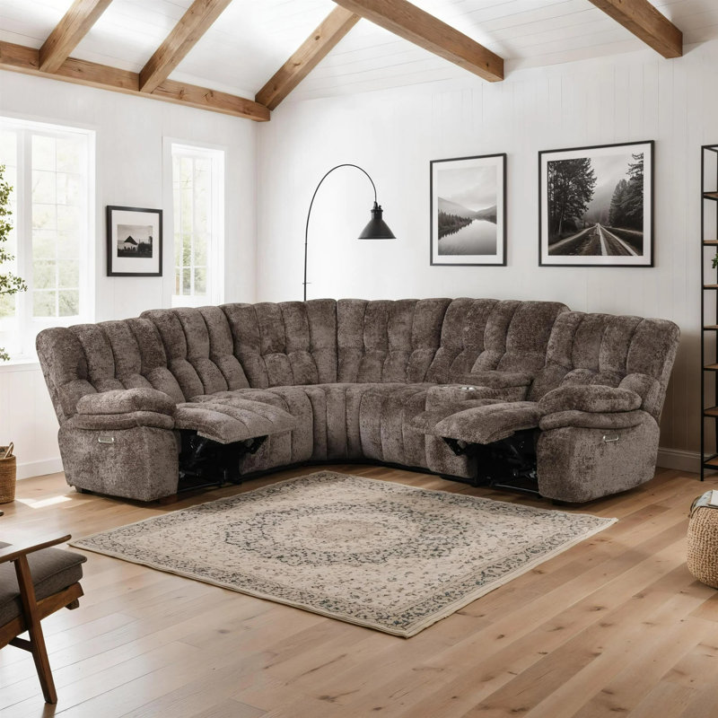 89.4" W Transitional Power Sectional, Dark Brown, Brown