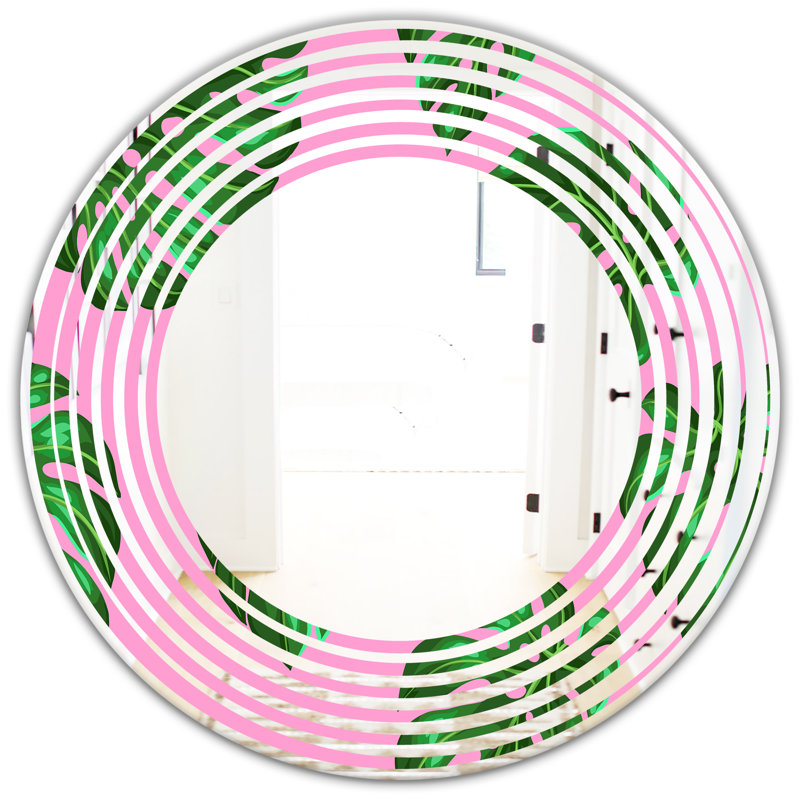 Wave Tropical Palm Leaves III Coastal Frameless Wall Mirror, 23.6" H x 23.6" W