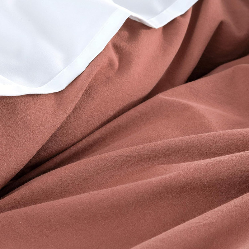 Stonewashed Cotton Solid Color Duvet Cover Set, Clay, Queen Duvet Cover + 2 Queen Shams