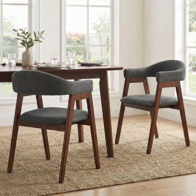Mid-Century Modern Upholstered Dining Armchair, Fabric Seat & Back, Solid Wood Frame Dining Chair