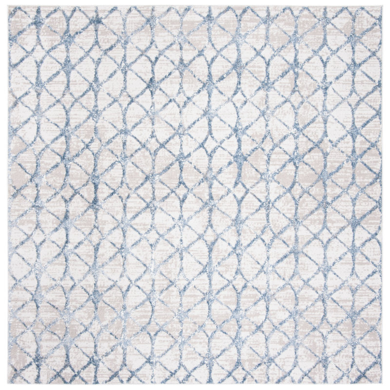 Shellie Geometric Blue Area Rug, Square 9'