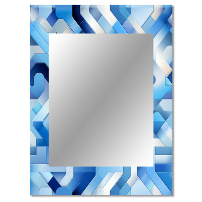 Blue And White Striped Symmetry - Geometric  Mirror, Modern Unique Wall Mirror, Printed Metal Art