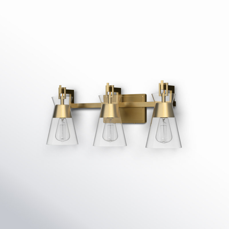 Kesia 3 Light Transparent Dimmable Vanity Light, Brass