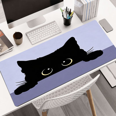 Tapis de souris en caoutchouc JYK, surface en microfibre lisse, base antidérapante, tapis de souris décoratif à bord arrondi pour le bureau et les jeux, 17 po x 47 po, silhouette de chat noir