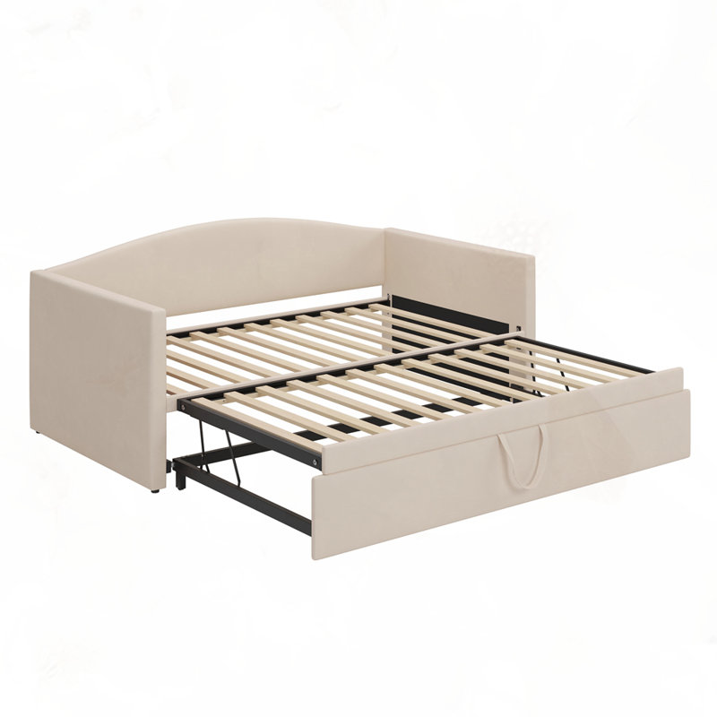 Lit de jour rembourré avec lit gigogne, Beige