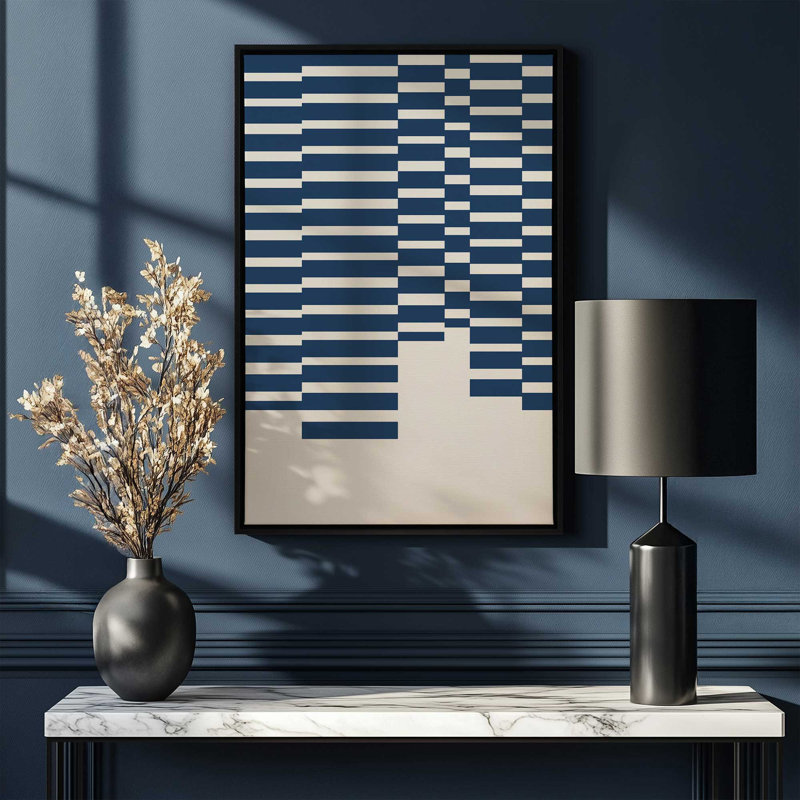 Impression sur toile dans un cadre bleu marine et crème, H 36,75 po x l 24,75 po, Noir satiné