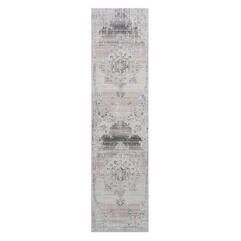 Tapis 2 x 8 crème / beige / médaillon, Tapis de couloir 2 pi 2 po x 8 pi